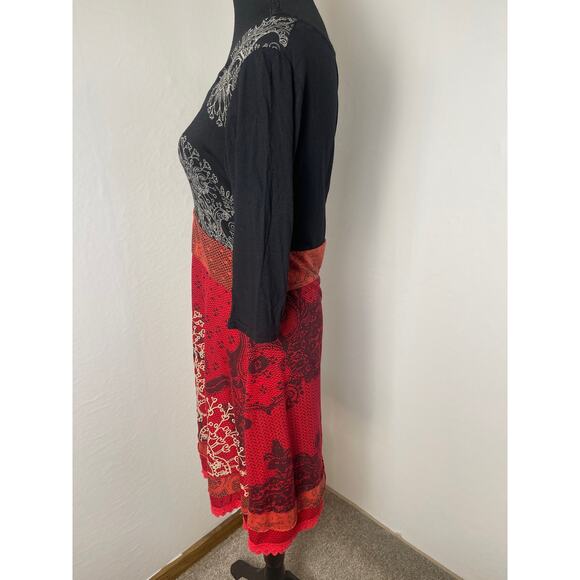 Papillon Women's Layer Lace Paisley Color Block Artzy Boho Hippie Short Dress M - Picture 3 of 9